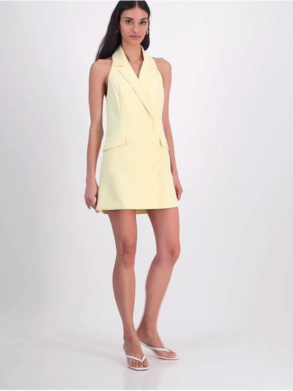 Bar III Pale Yellow Halter Double-Breasted Mini Dress